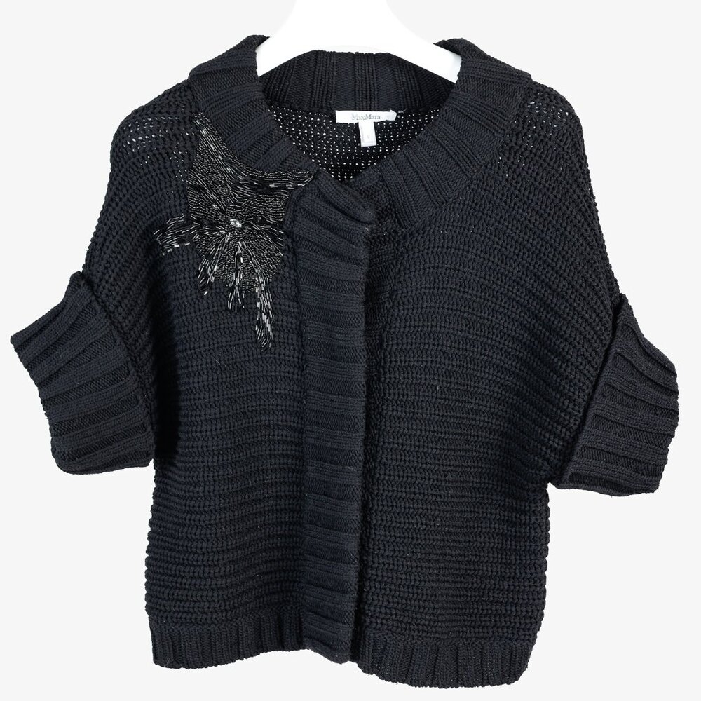 MaxMara Black Chunky Knit Beaded Boxy Cardigan